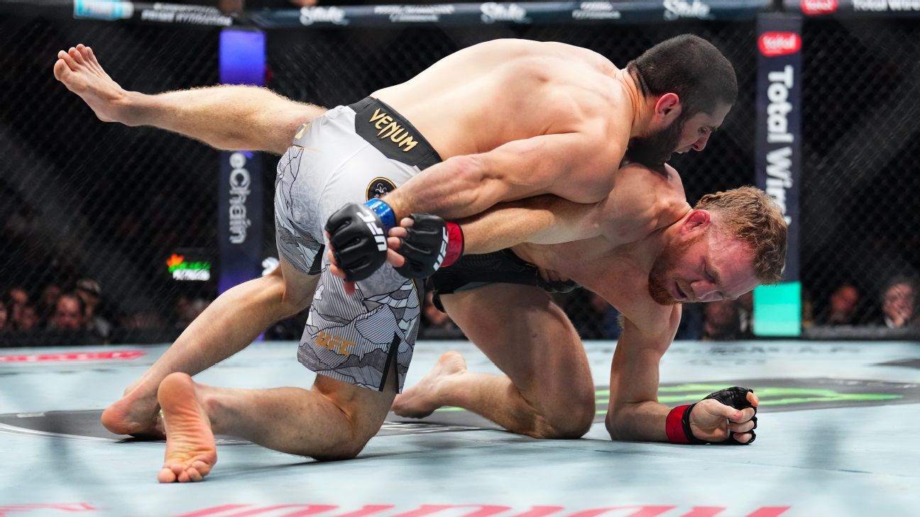 Makhachev domina Della Maddalena no UFC 322, conquista cinturão na estreia do meio-médio e iguala recorde de Anderson Silva