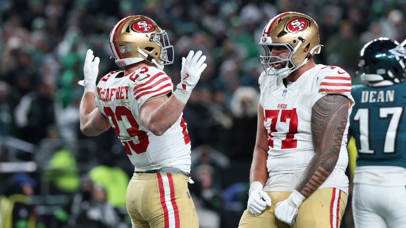 49ers oust Eagles, march on behind Purdy, CMC