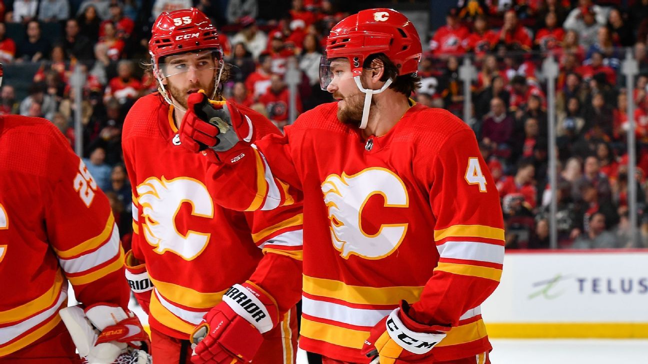 Noah Hanifin y Rasmus Andersson