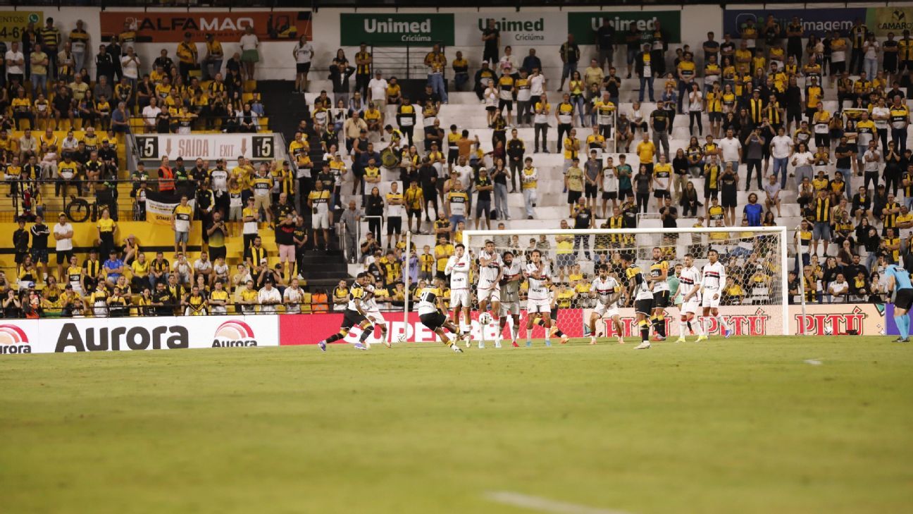 Otero faz golaço ‘à la Cristiano Ronaldo’ e garante vitória do Criciúma contra o Botafogo-SP na Série B