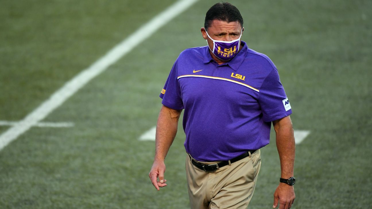 LSU Tigers football coach Ed Orgeron says the alleged sexual harassment of a woman by former RB Derrius Guice is “totally unacceptable”