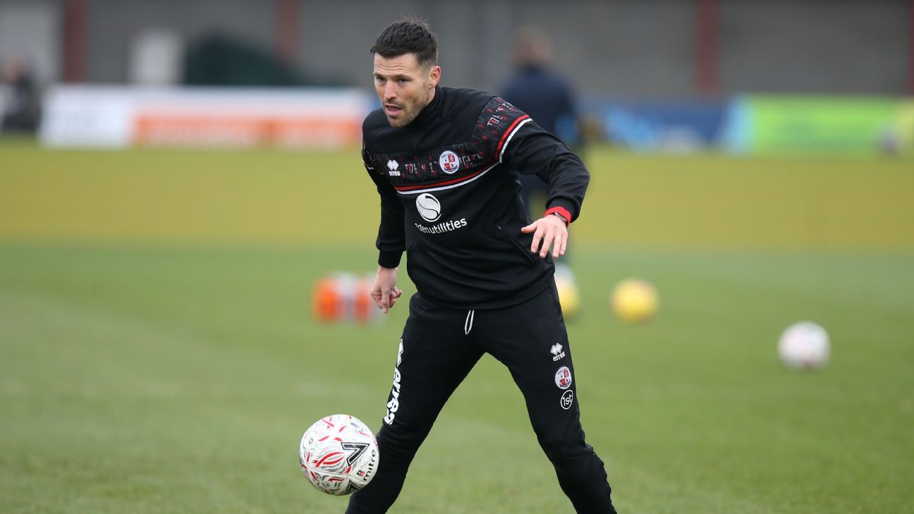 Crawley Town reality TV star Mark Wright on the bench for the FA Cup victory against Leeds