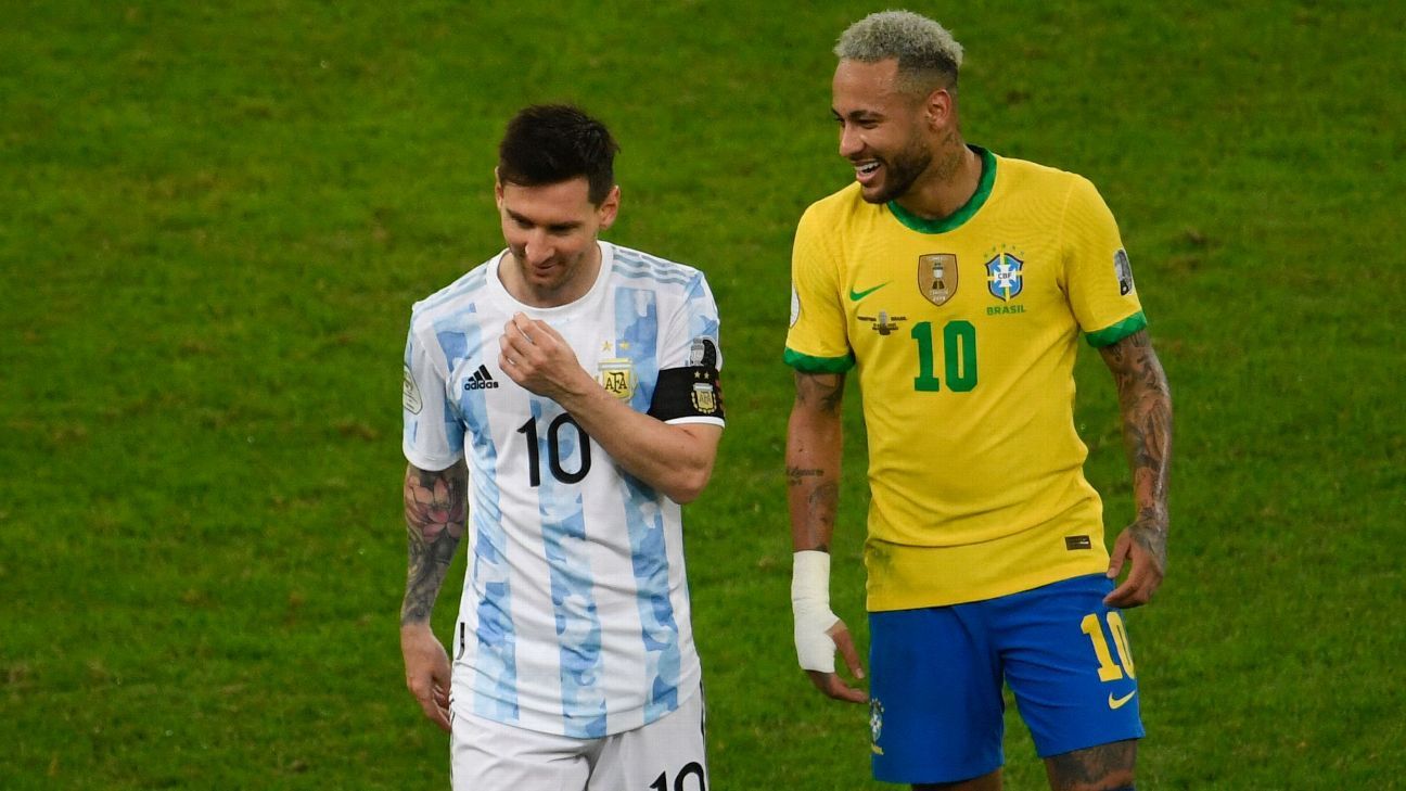 Neymar dari Brasil keluar, Messi dari Argentina menjadi starter dalam pertandingan kualifikasi Piala Dunia