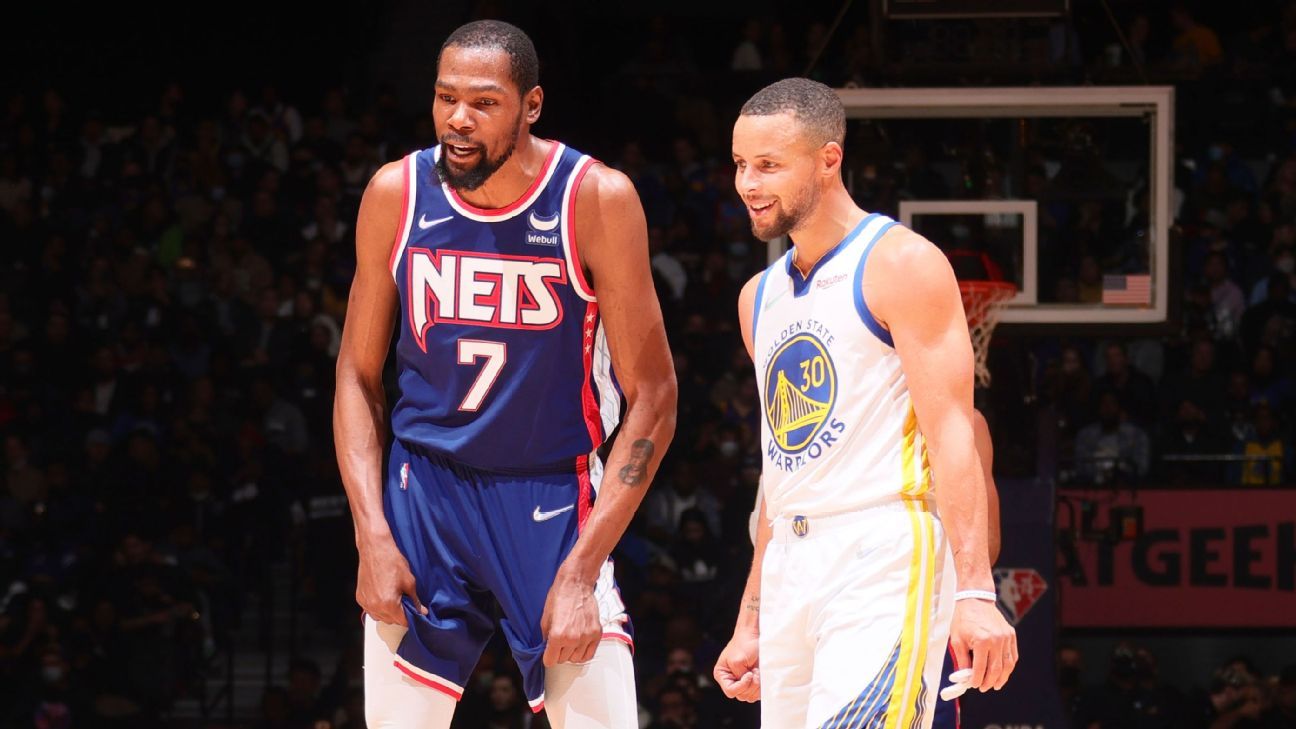 Point guard Golden State Warriors Stephen Curry, forward Brooklyn Nets Kevin Durant dinobatkan sebagai pemain NBA bulan ini