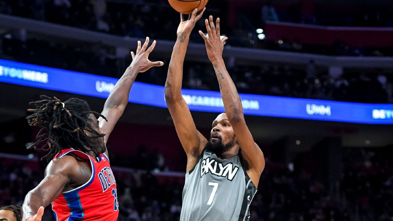 Kevin Durant dari Brooklyn Nets menjatuhkan 51 terbaik musim NBA dalam kemenangan atas Pistons