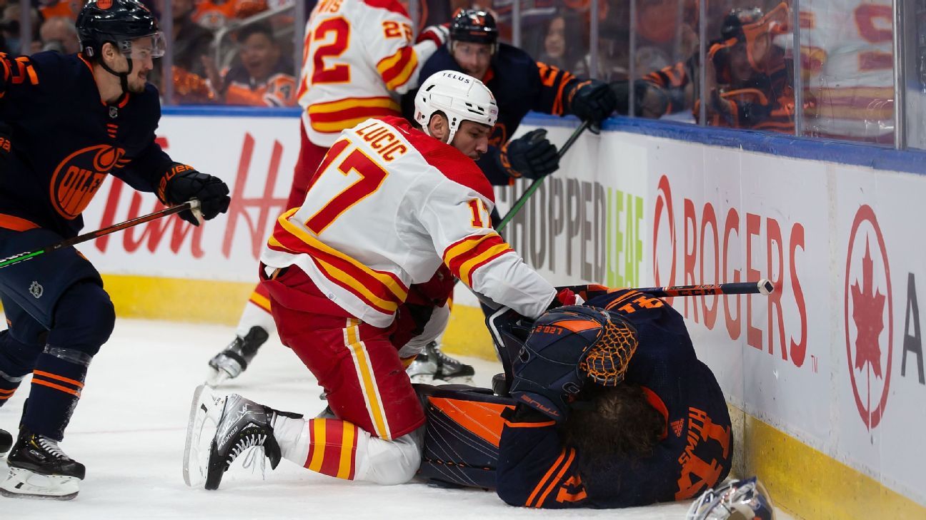 Calgary Flames’ Milan Lucic ejected from Game 3 loss for charging Edmonton Oilers goalie Mike Smith