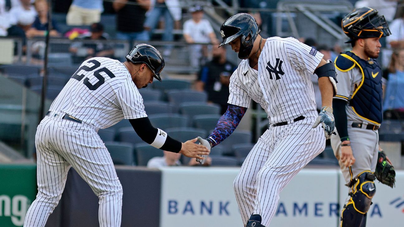 Yanks, hitless into 11th inning, top Brewers in 13