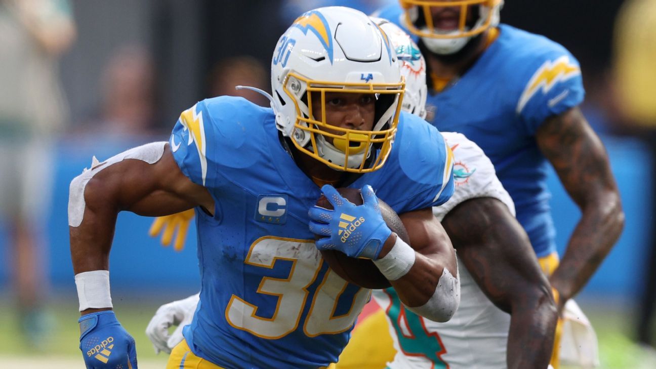 Chargers say RB Ekeler doubtful to play Sunday