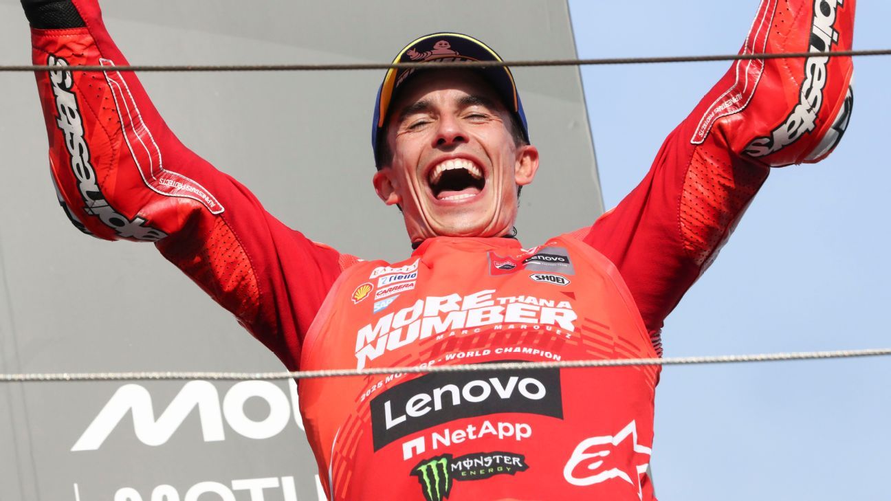 Marc Márquez celebrating his seventh MotoGP world championship win